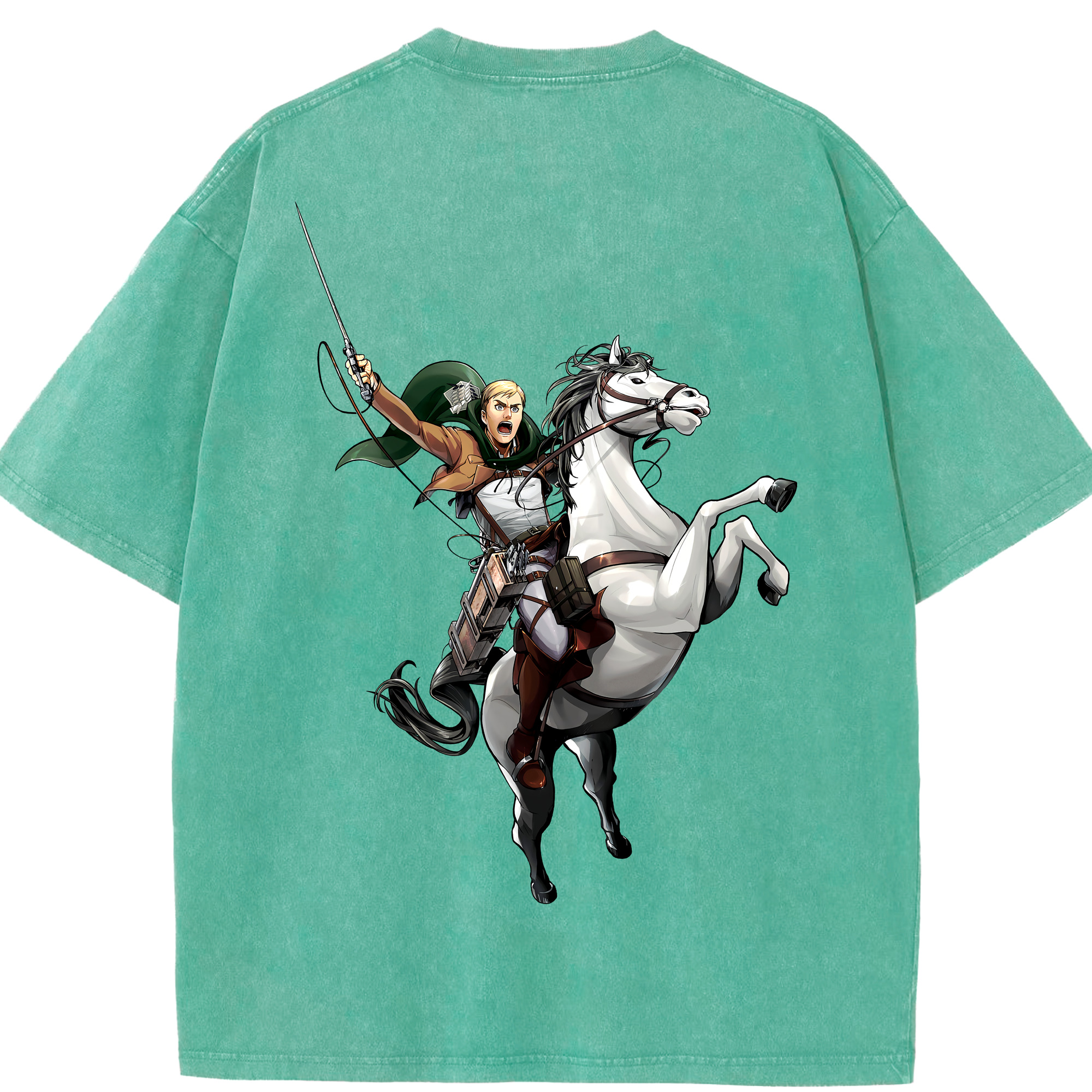 （画像用） 進撃の巨人 エルヴィン・スミス Attack on Titan Erwin Smith 綿100% ヴィンテージ風 半袖Tシャツ（背面プリント）